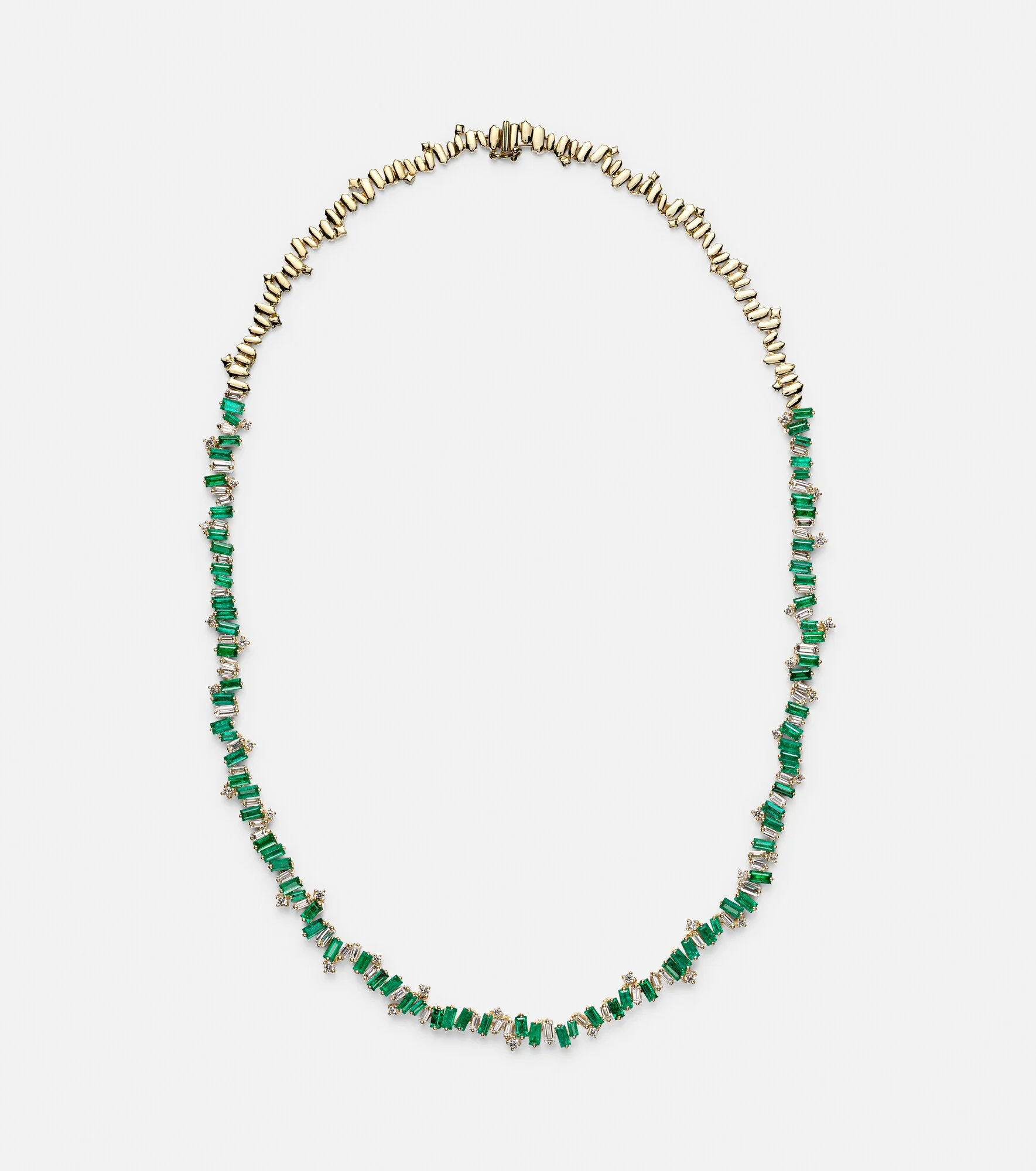 Bold Burst 18kt gold tennis necklace with emeralds and diamonds - 1