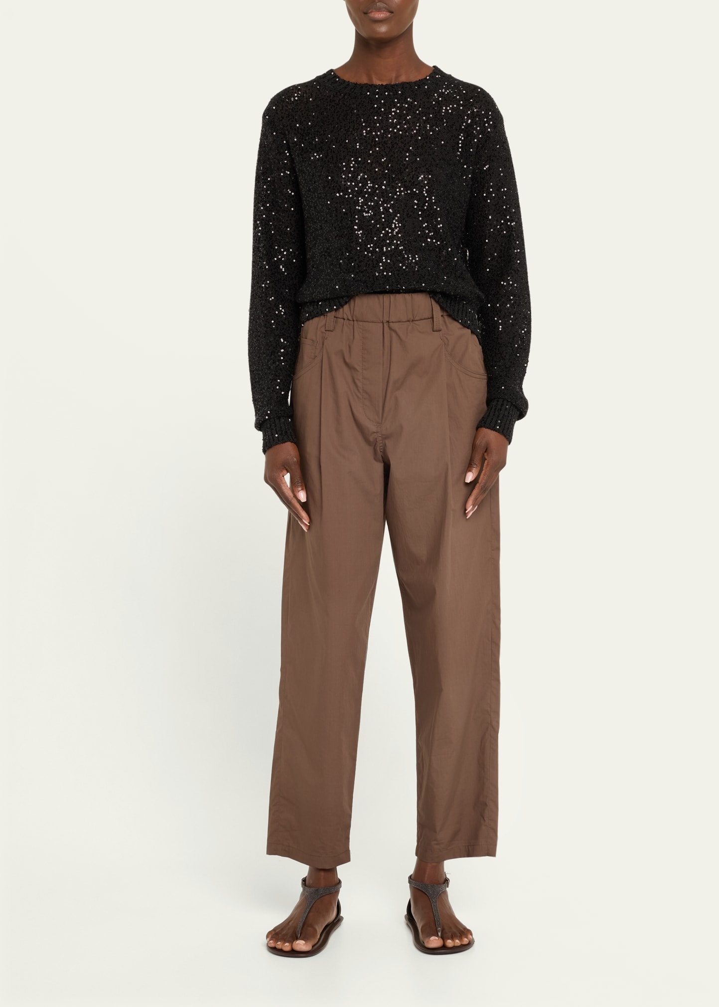 Poplin Baggy Straight-Leg Crop Pull-On Pants - 2