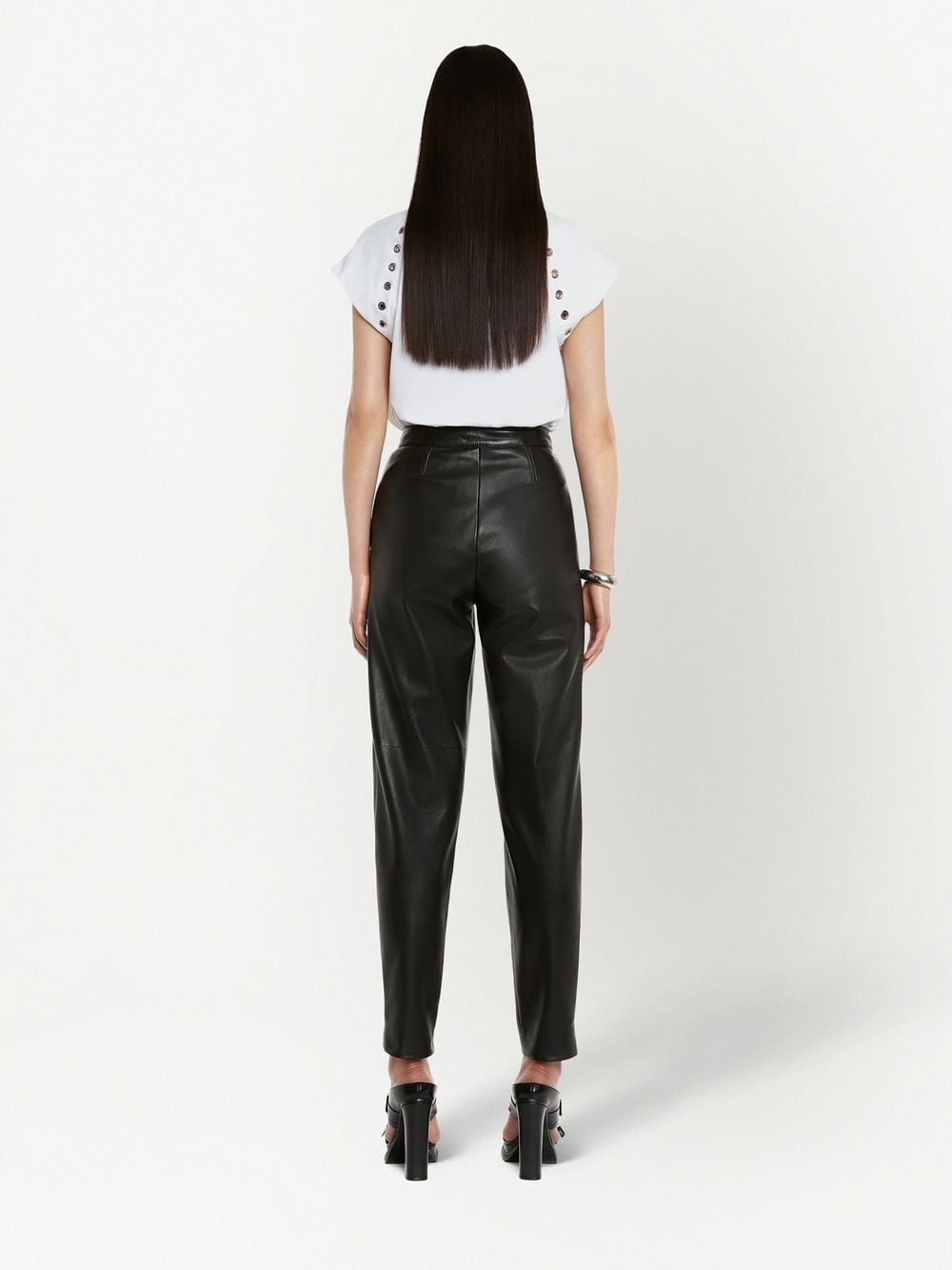 pleated leather tapered trousers - 4