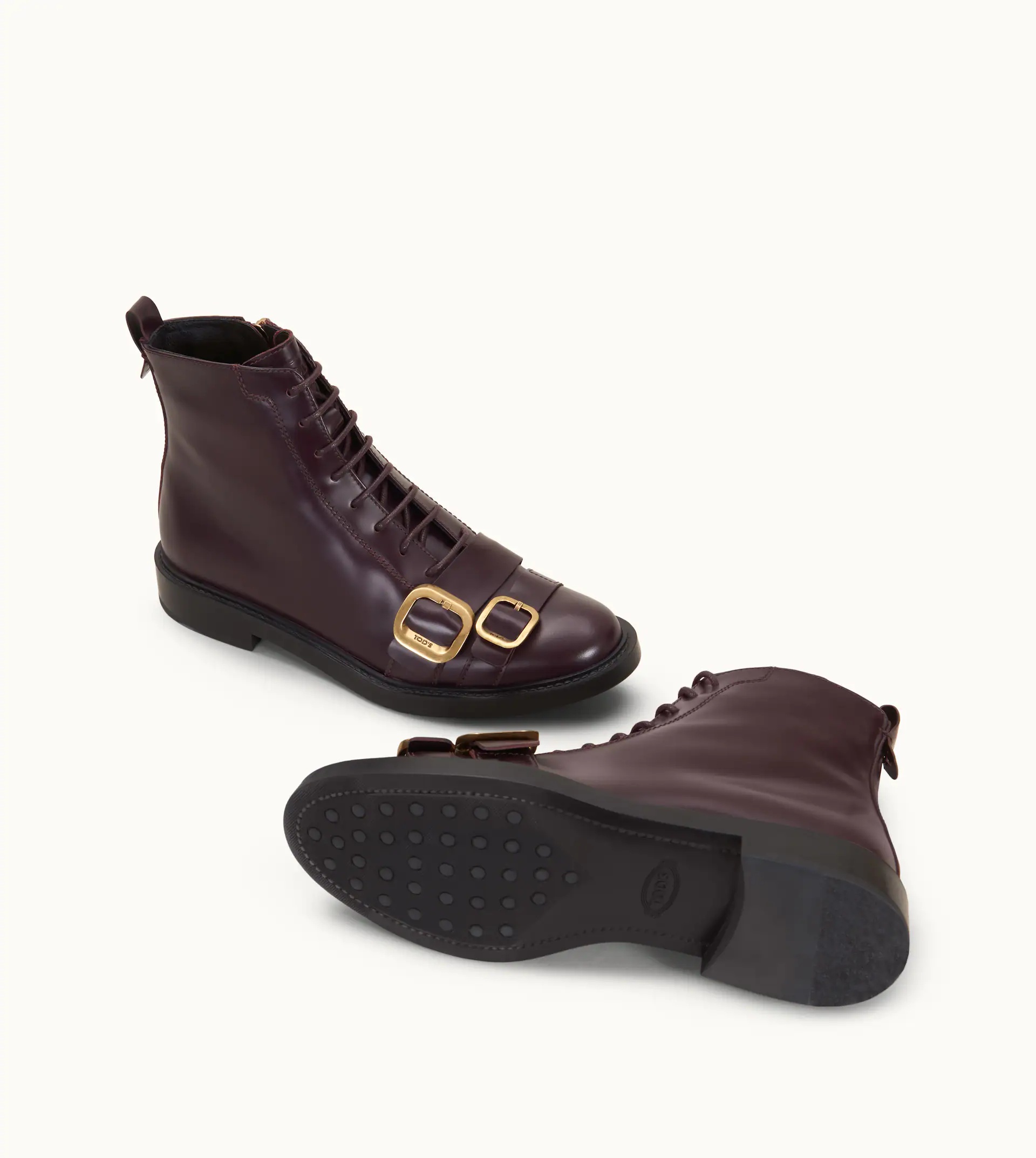 ANKLE BOOTS IN LEATHER - BURGUNDY - 5