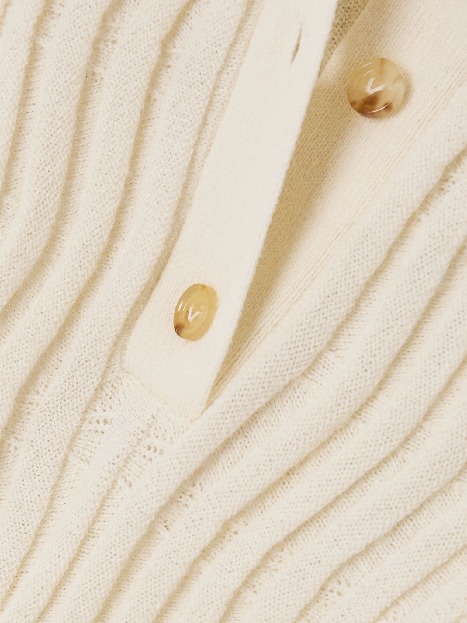 Ribbed wool polo shirt Cream - 4