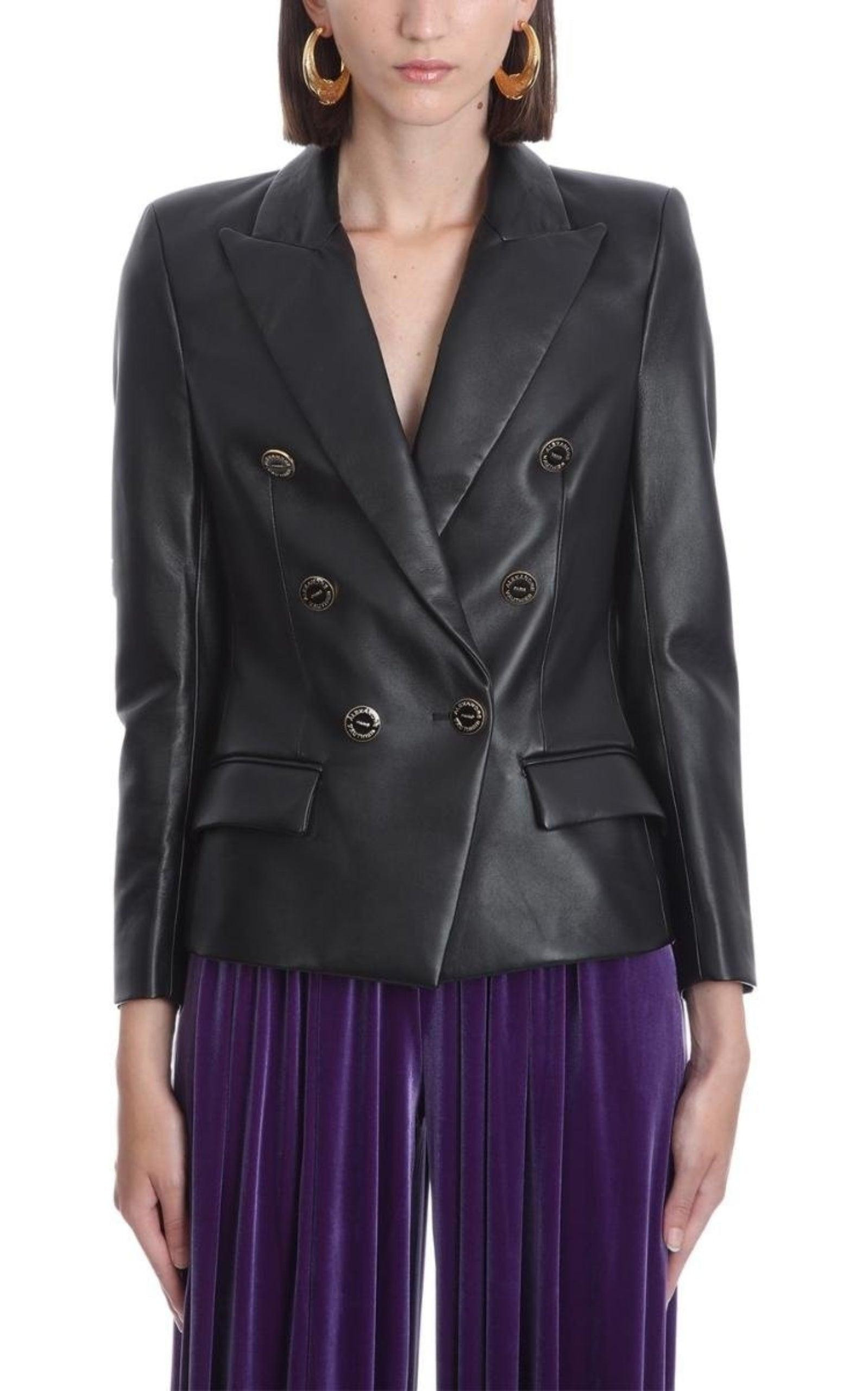 Double-breasted Leather Blazer - 3