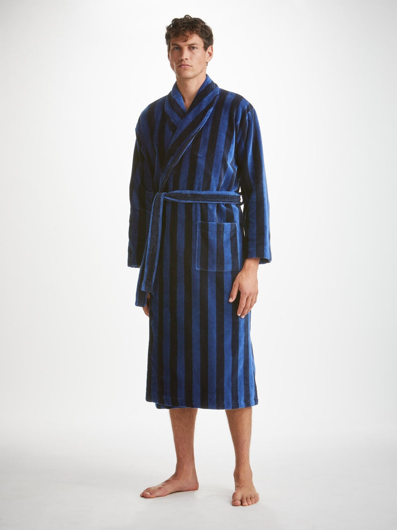 Derek Rose Men's Bathrobe Aston Terry Cotton Navy outlook