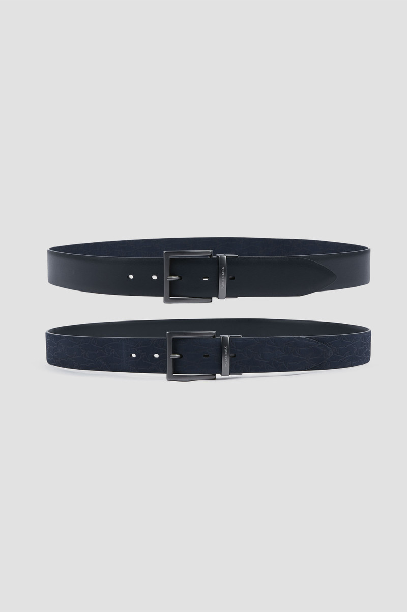 REVERSIBLE LEATHER BELT WITH SHARKS PATTERN - 1