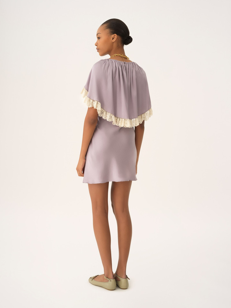 MINI CAPE DRESS IN WASHED SILK SATIN & LACE 4