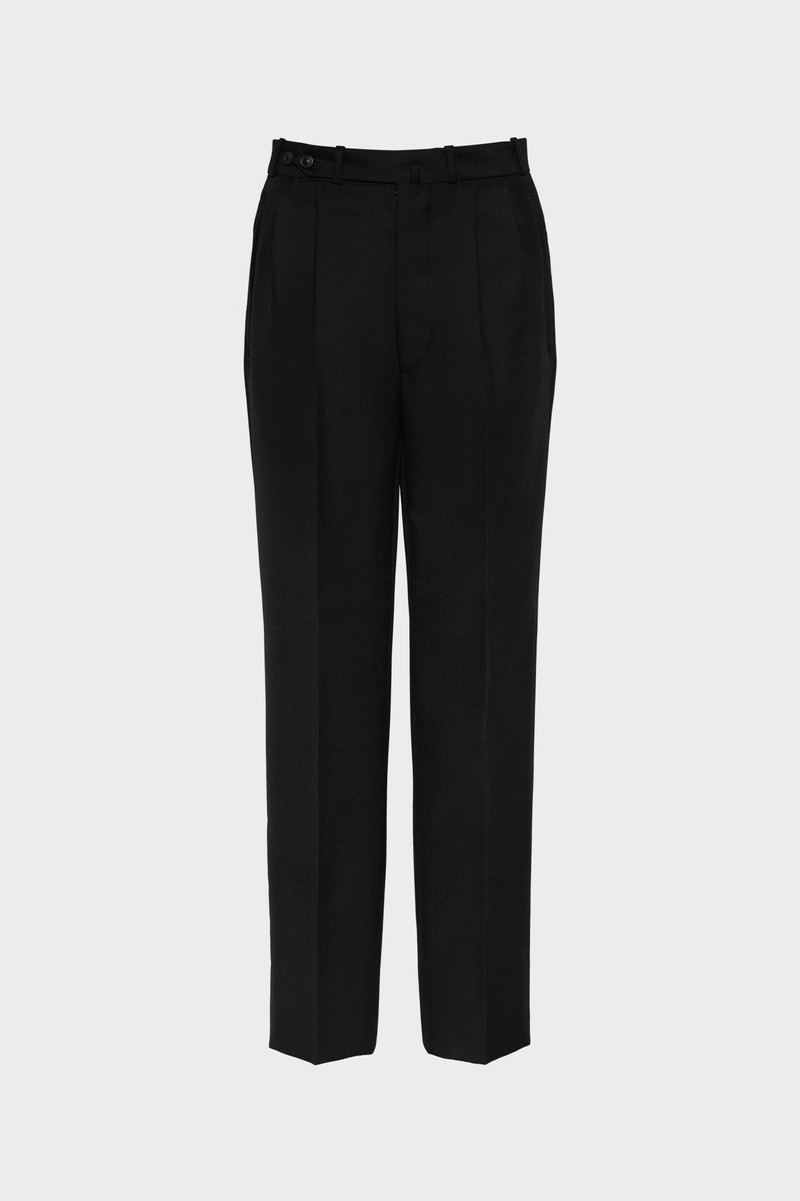 Herringbone Wool Pleated Trousers 1