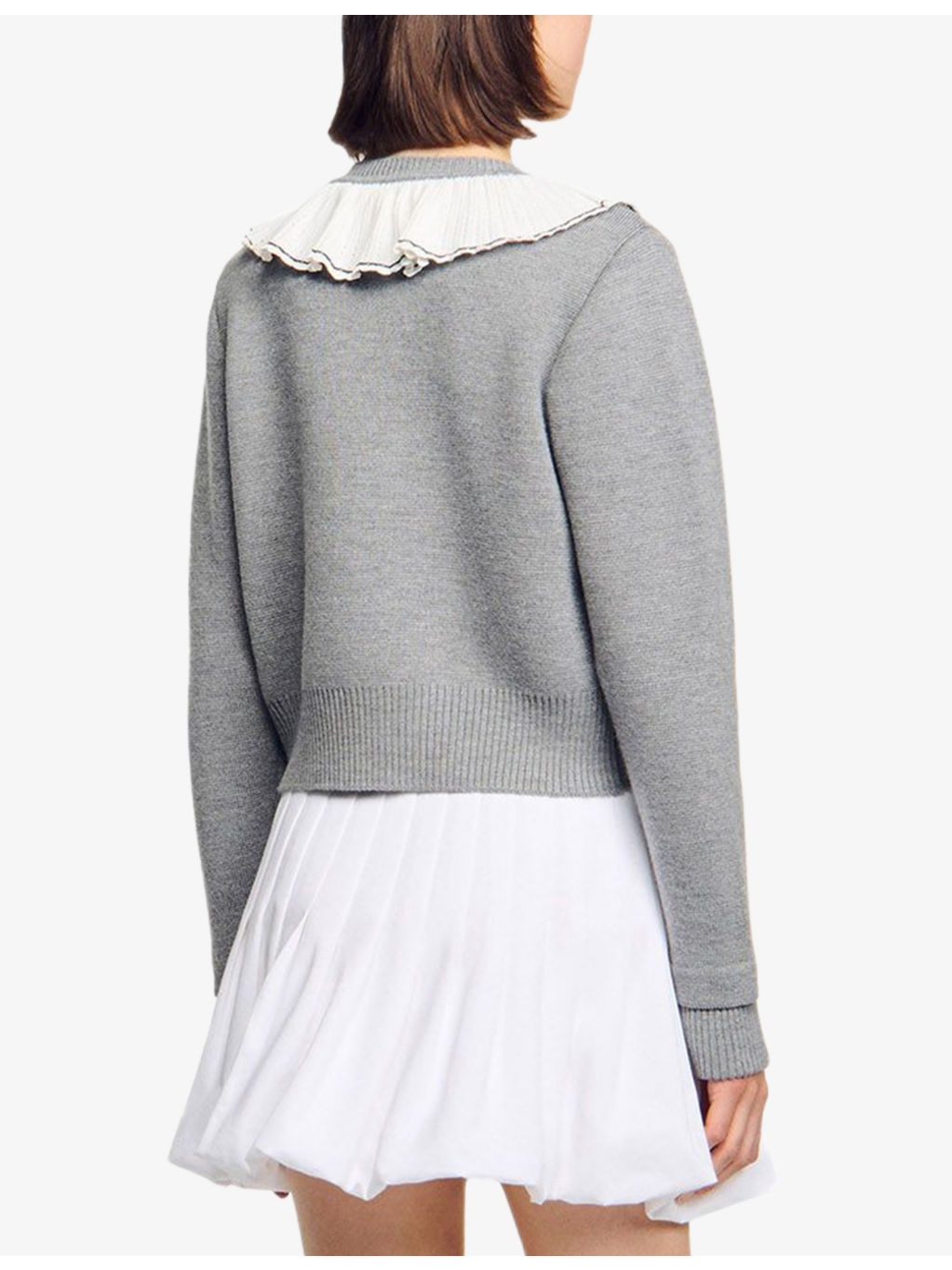 Contrast-Collar Button-Down Knitted Cardigan - 4