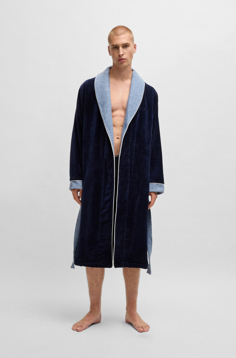 BOSS NAVY COTTON-VELVET DRESSING GOWN WITH EMBROIDERED LOGO outlook