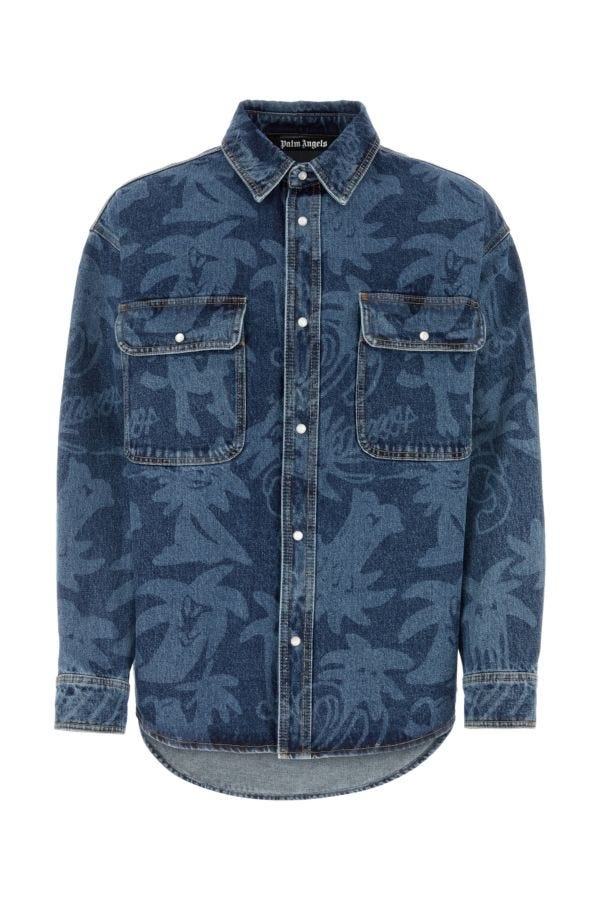 Palm Angels Man Printed Denim Oversize Shirt - 1