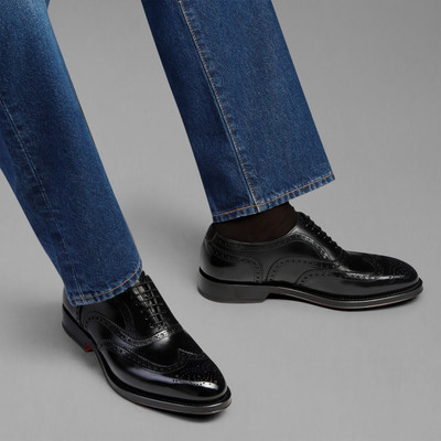 Santoni Men's polished black leather Oxford brogue outlook
