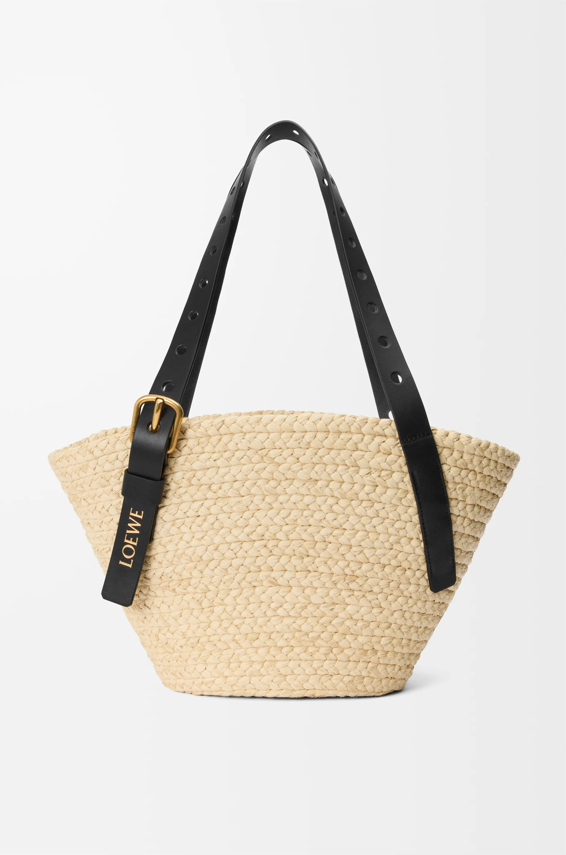 Small Punch Hole basket in raffia and calfskin - 2