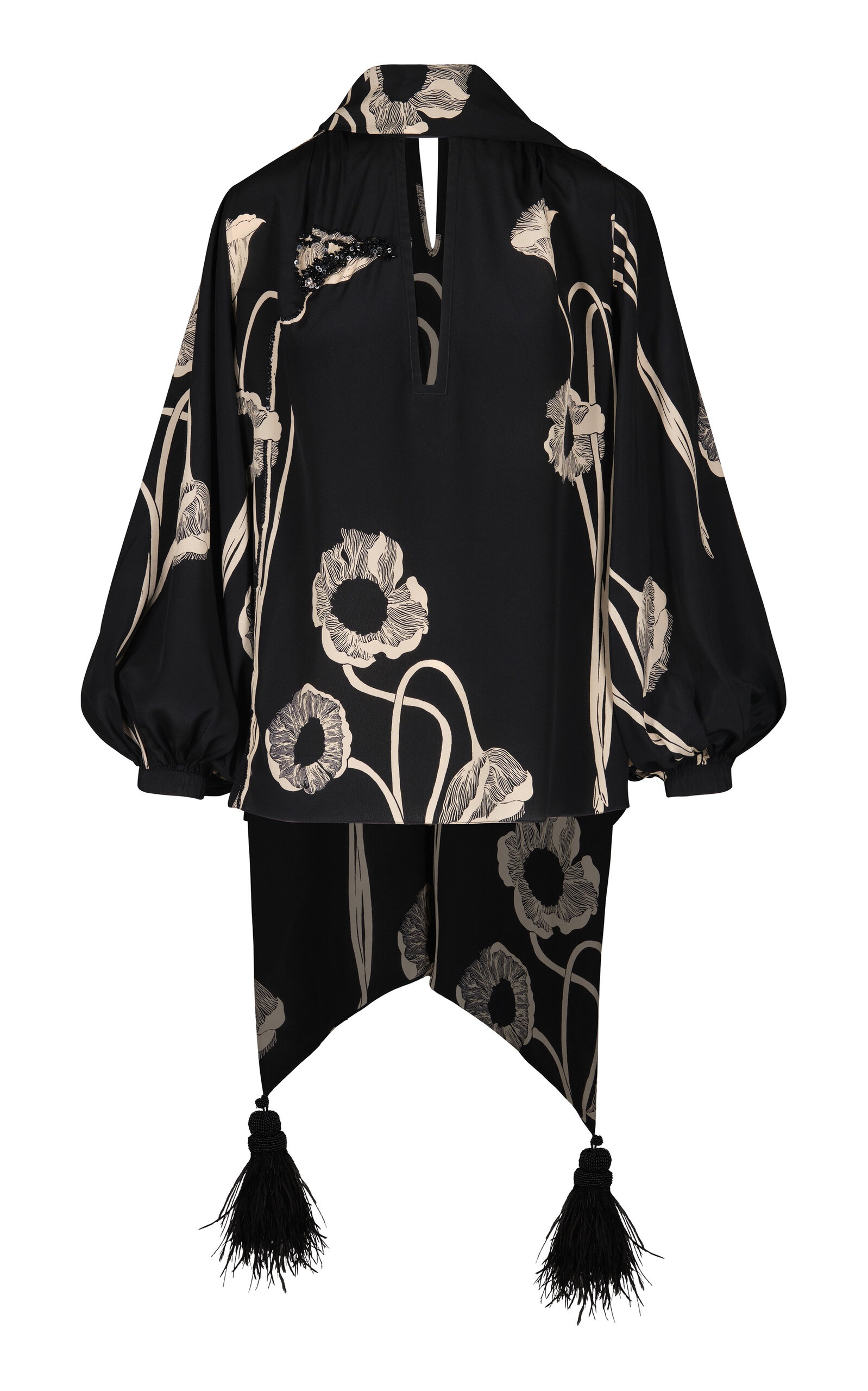 Papaver Somniferum Scarf-Neck Silk-Blend Top black - 1