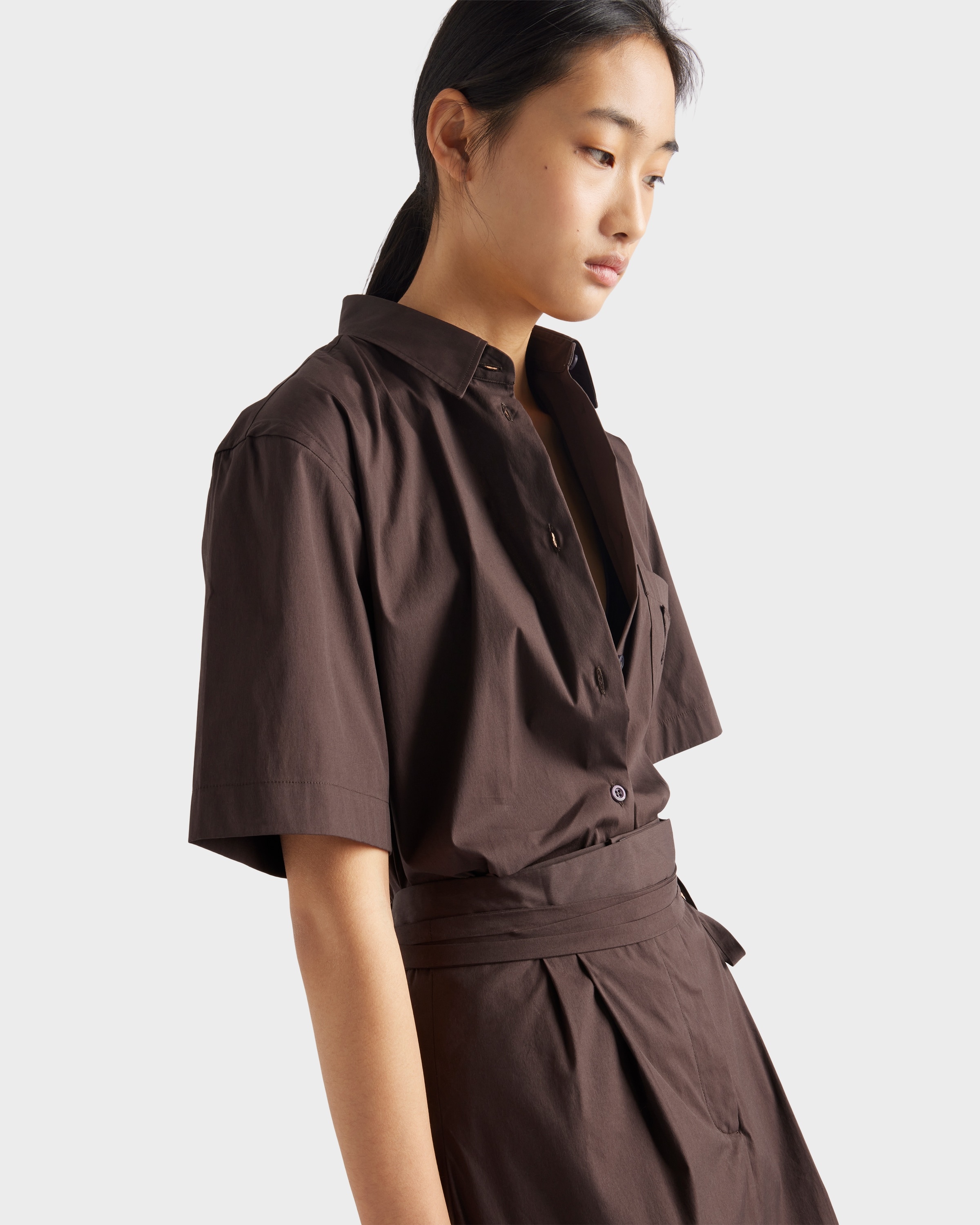 Short-sleeved stretch poplin shirt - 3
