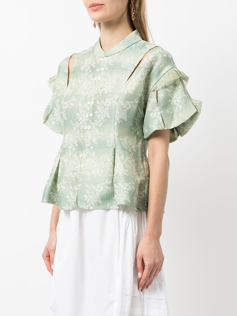 floral-jacquard short-sleeve blouse - 3