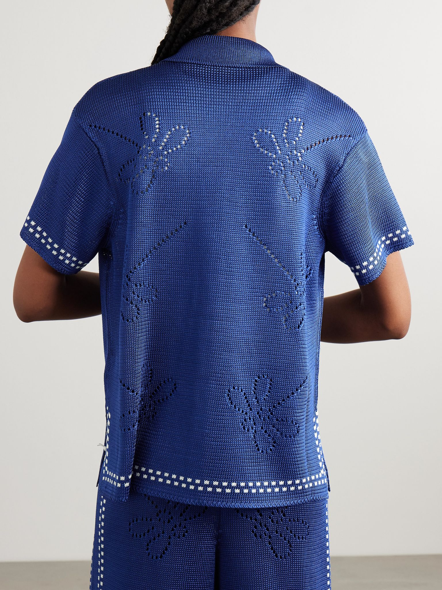Garden Party pointelle-knit shirt Navy - 4