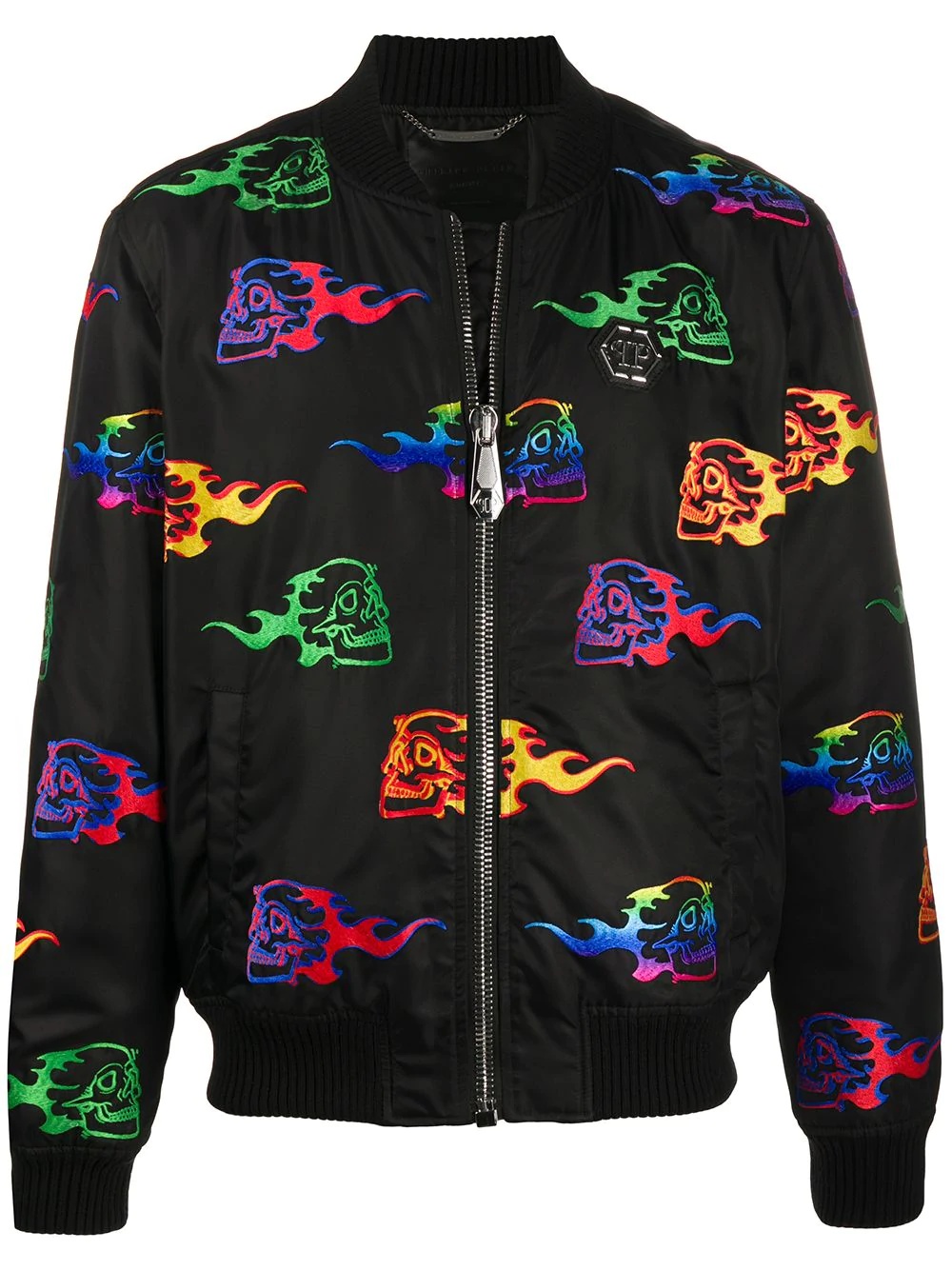 skull-embroidery bomber jacket - 1