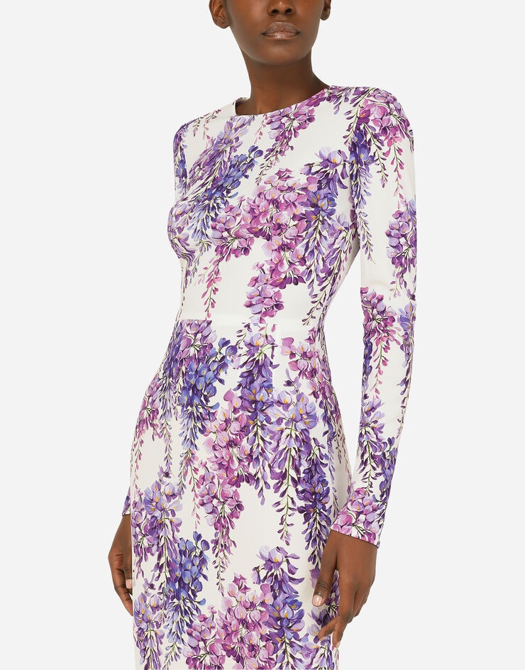 Wisteria-print calf-length cady dress - 4