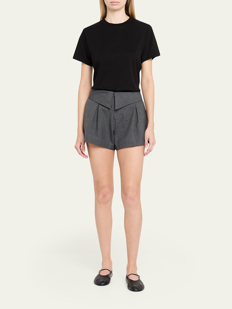 zomer Foldover Waist Pleated A-Line Tailored Shorts outlook