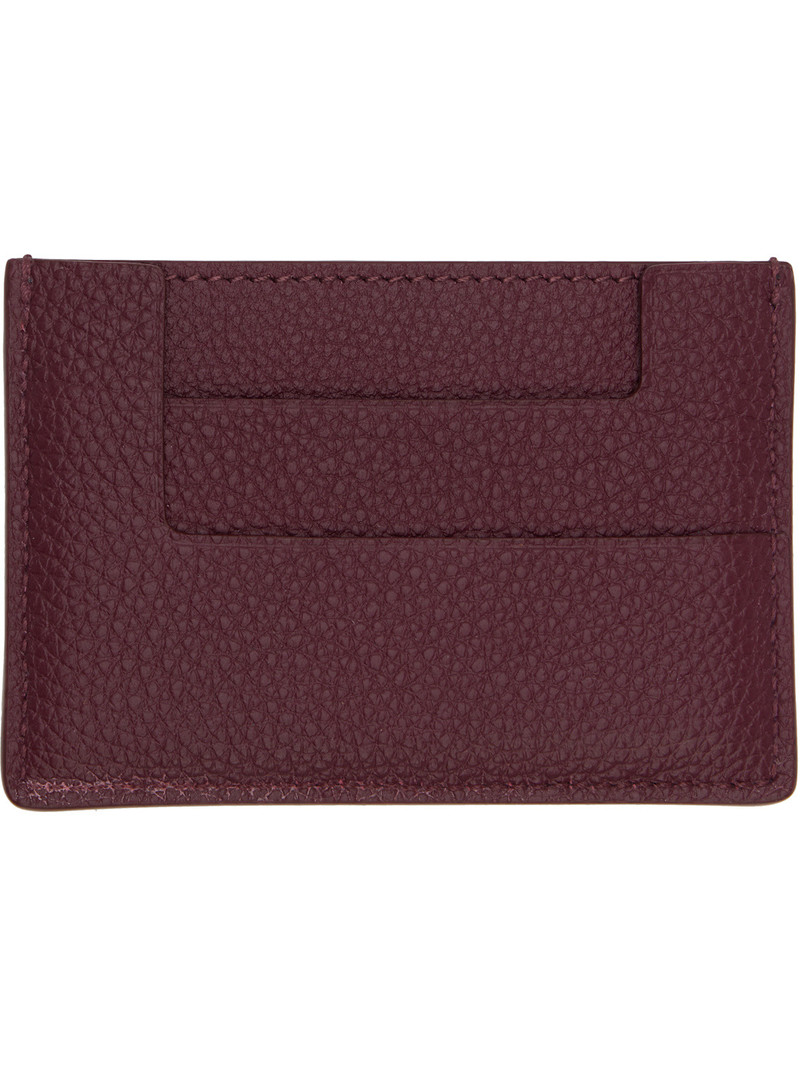 TOM FORD Burgundy Grain Leather Card Holder outlook