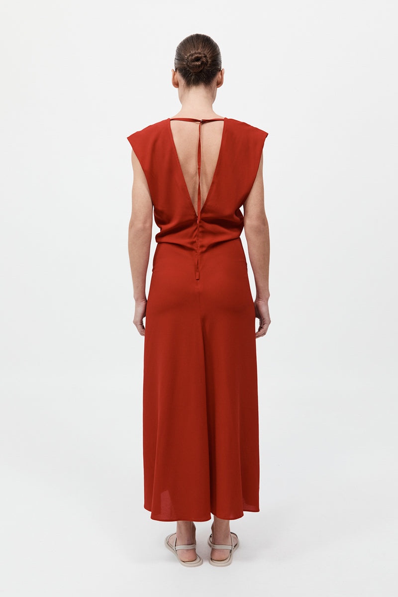 Plunge Drape Dress - Rosso - 8