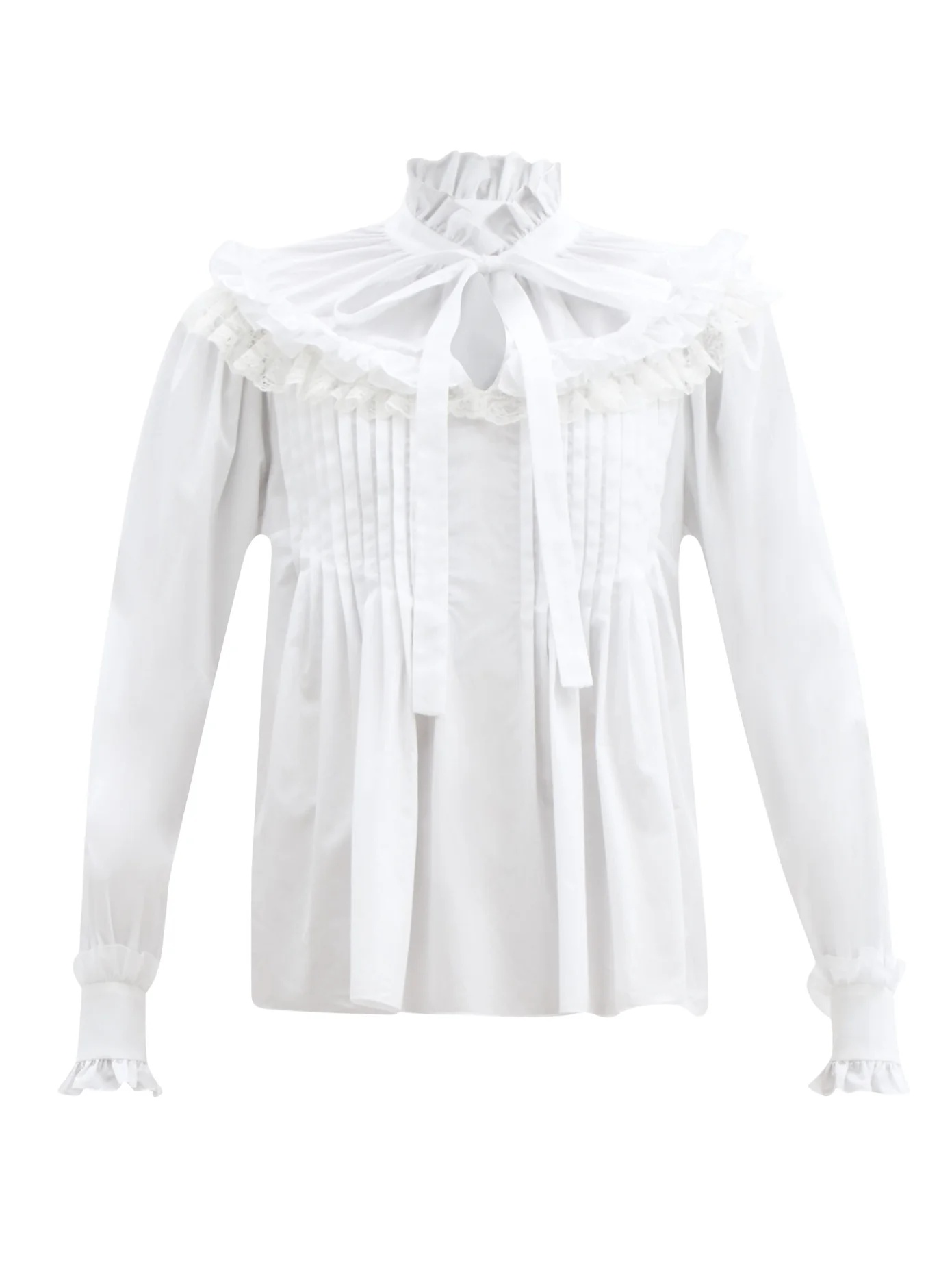 Ruffled high-neck cotton-blend poplin blouse - 1