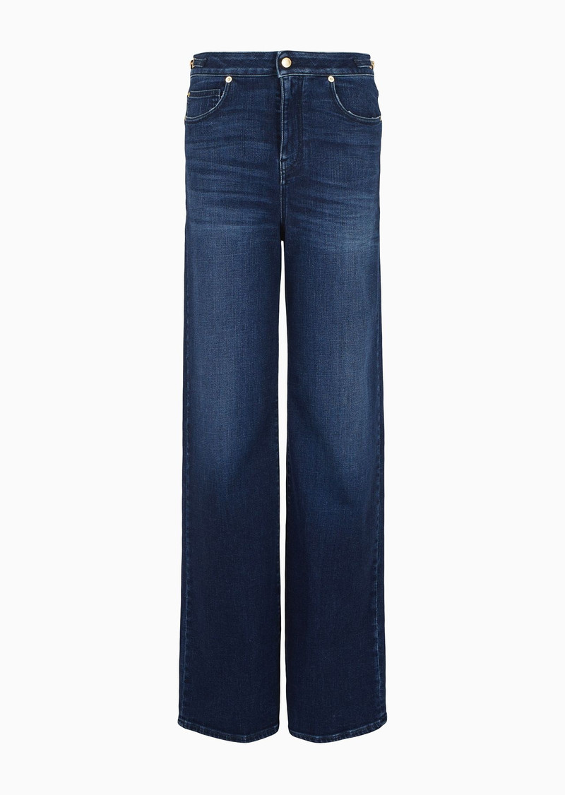 J8B High-waist wide-leg jeans in worn-look denim with chain detail 1