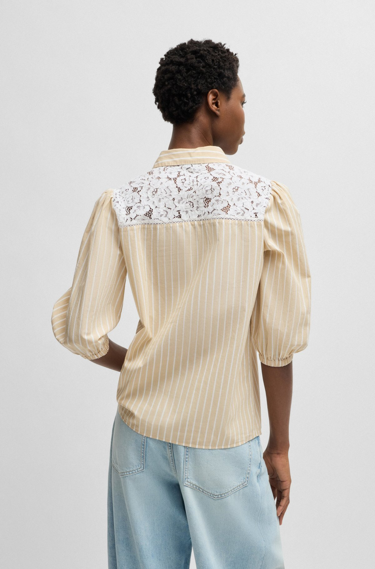 STRIPED REGULAR-FIT BLOUSE WITH LACE SHOULDERS - 5