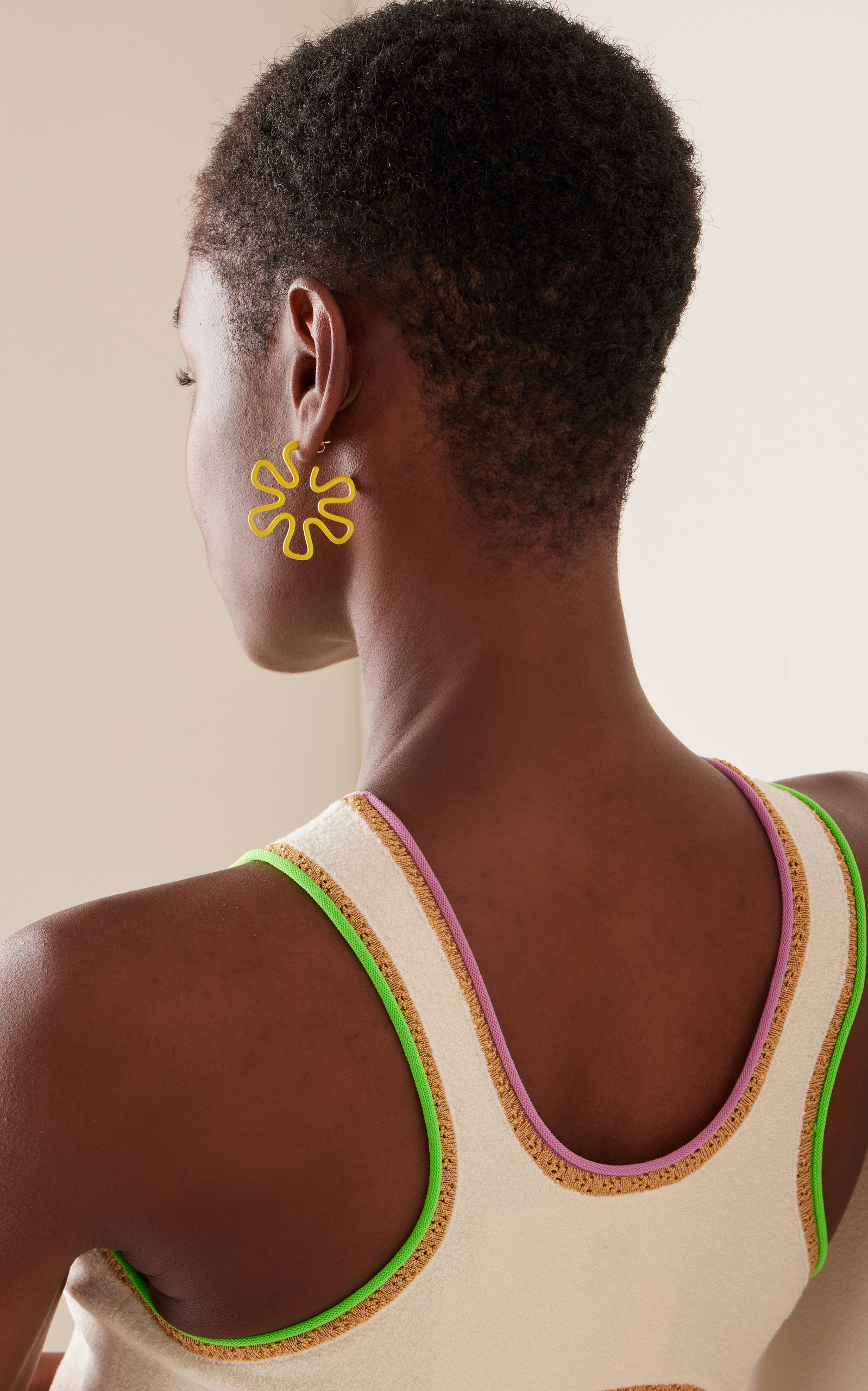 B 9K Yellow Gold Enameled Earrings yellow - 3