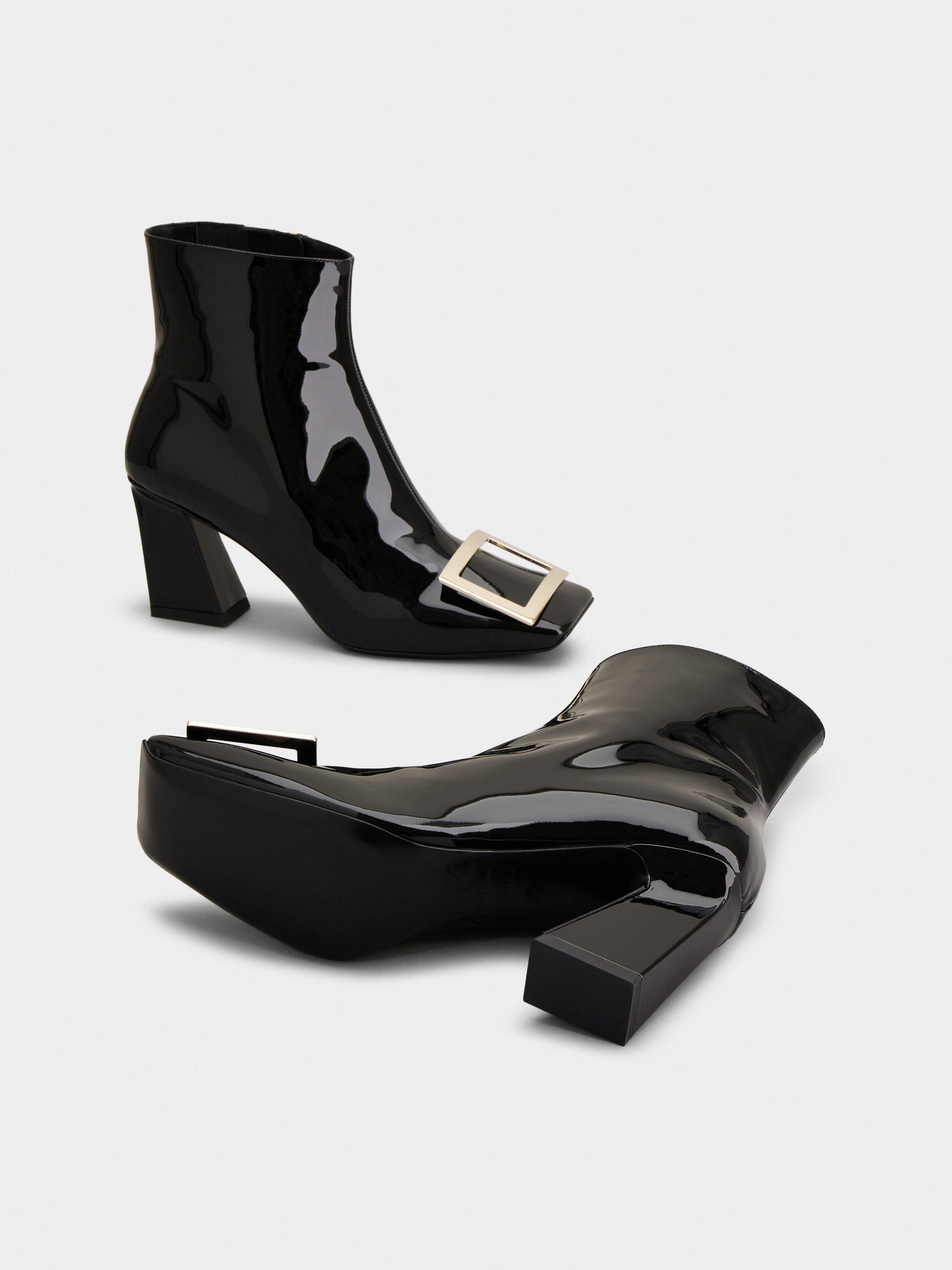 Viv' Square Metal Buckle Ankle Boots in Patent Leather - 6
