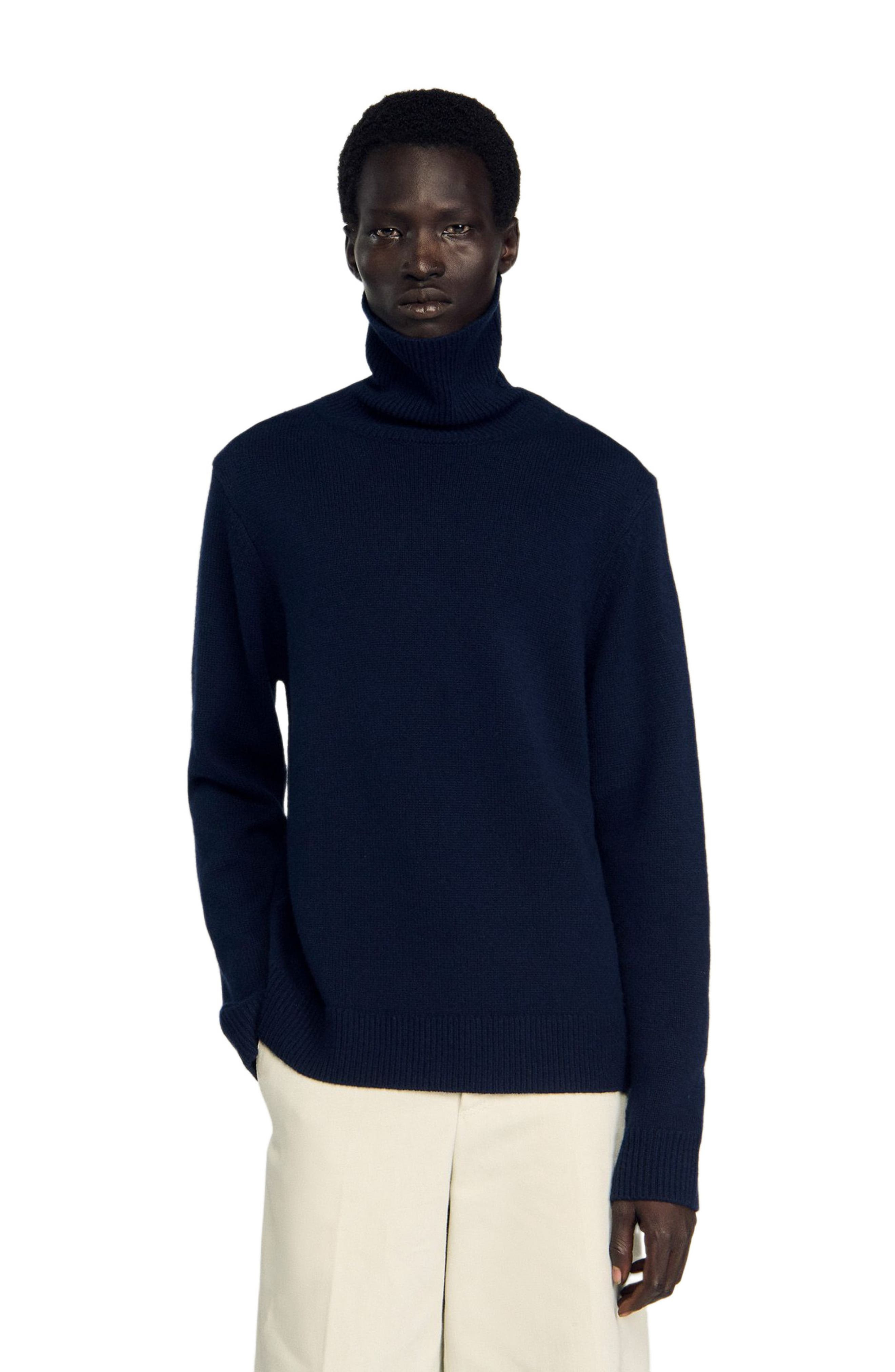 SANDRO Wool and cashmere turtleneck sweater in Midnight Blue at Nordstrom - 4