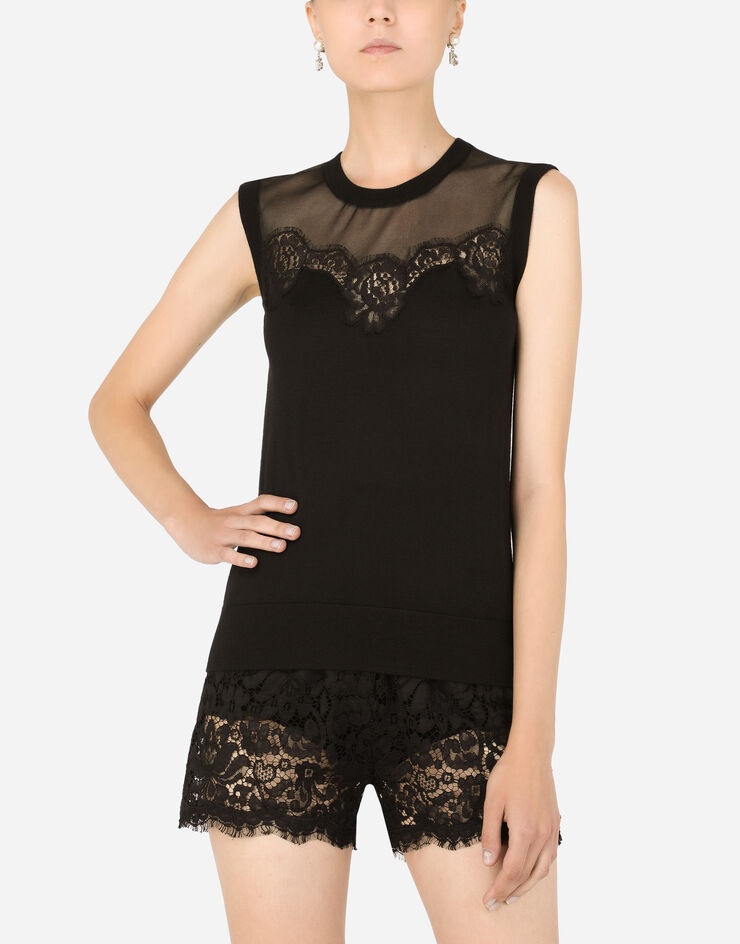 Sleeveless cashmere and silk sweater with lace - 4