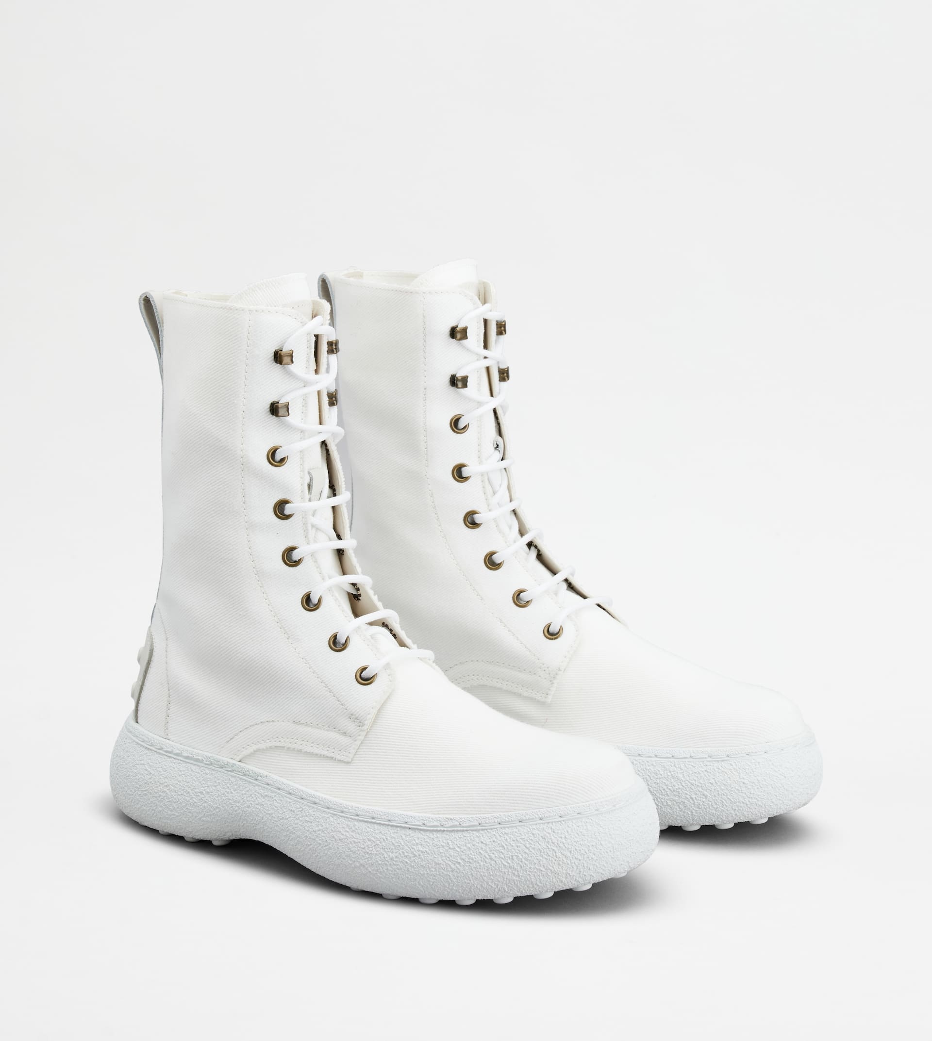 TOD'S W. G. LACE-UP ANKLE BOOTS IN CANVAS AND LEATHER - OFF WHITE - 4
