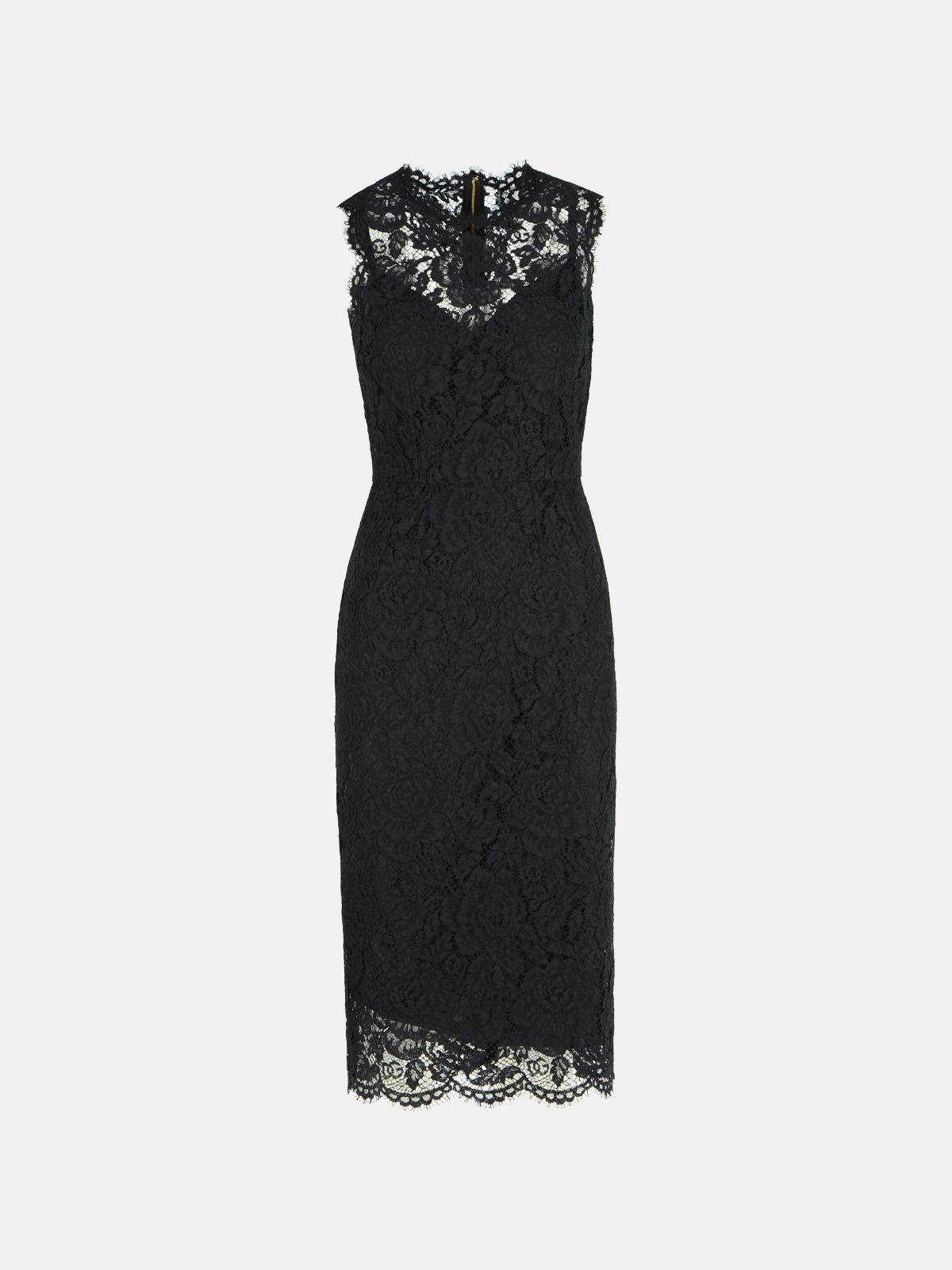 'LONGUETTE' BLACK STRETCH LACE DRESS - 1