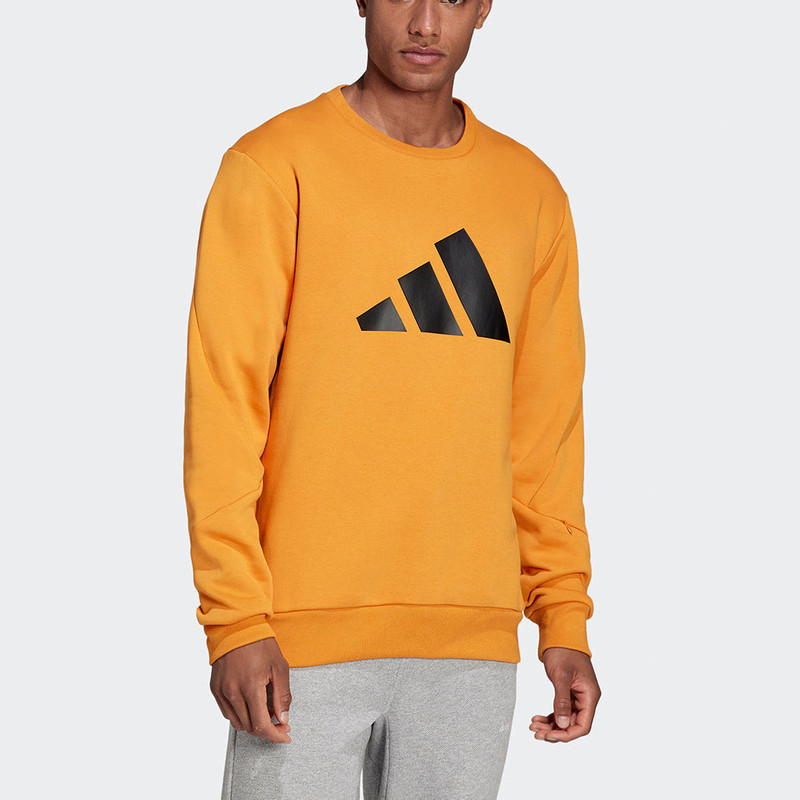 adidas Men's adidas Fi Wtr Crew Large Logo Printing Sports Round Neck Pullover Orange H46508 outlook