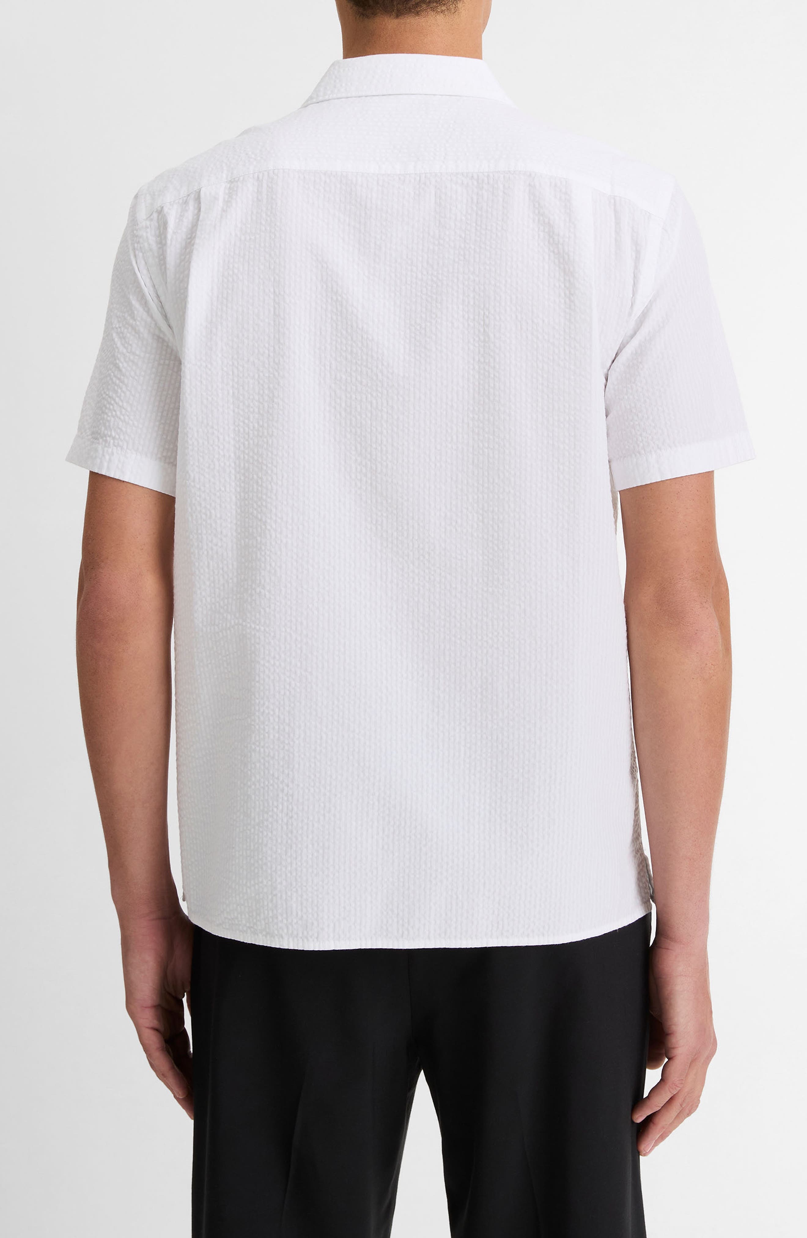 Vince Classic Fit Stripe Seersucker Camp Shirt in Blanco at Nordstrom - 2