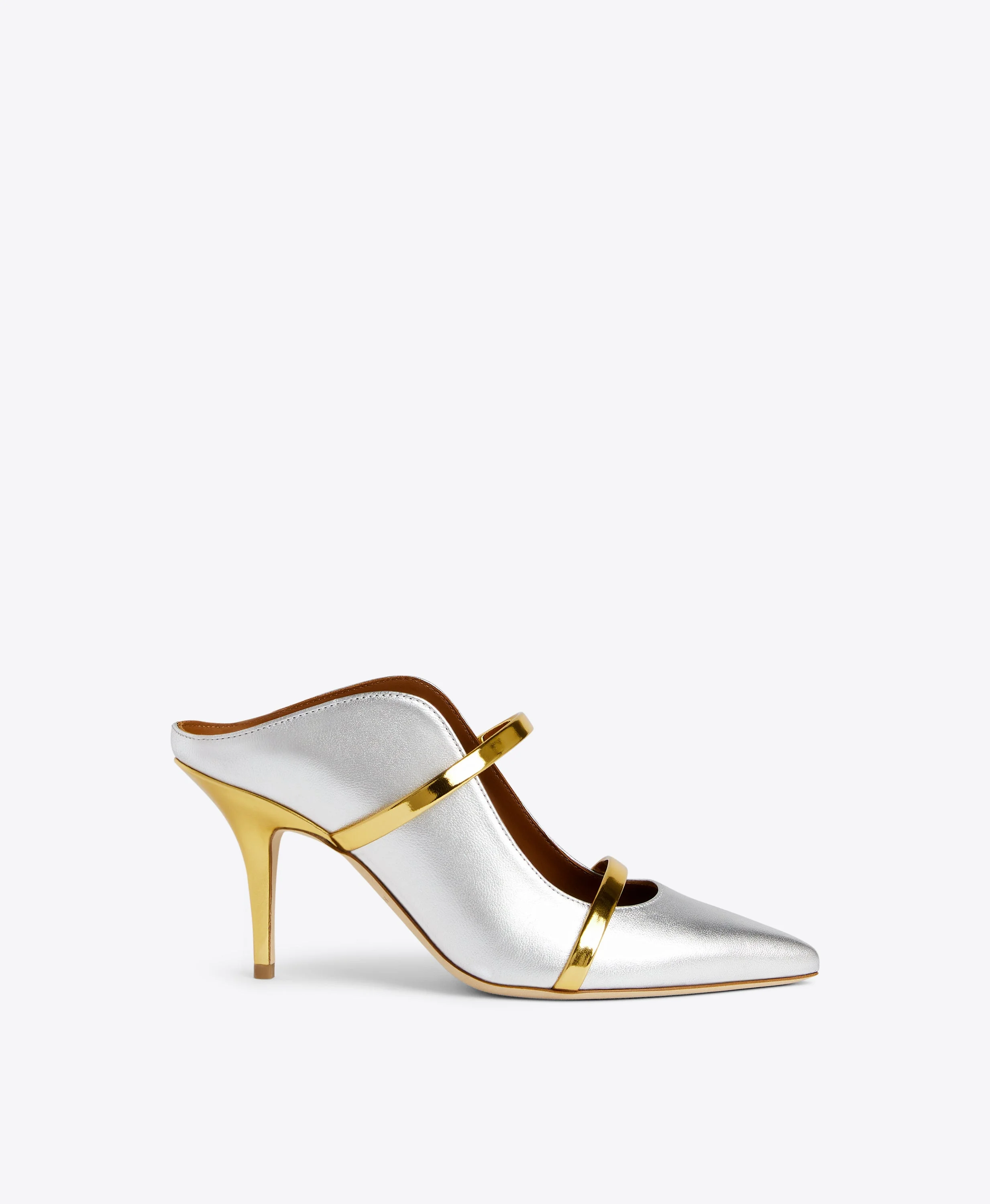 Maureen 70 Silver Leather Stiletto Mules - 1