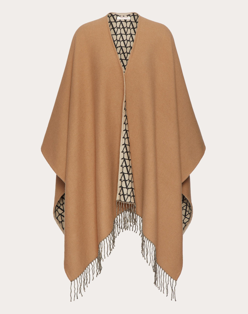 DOUBLE TOILE ICONOGRAPHE PONCHO IN WOOL, SILK AND CASHMERE - 1