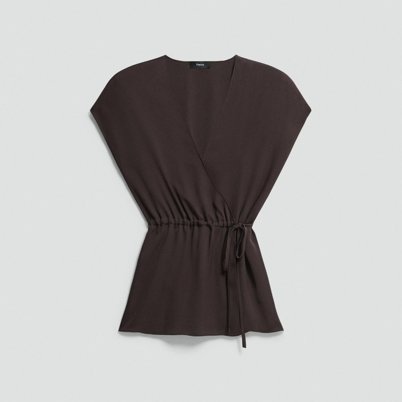 Short-Sleeve Wrap Top in Silk Georgette 1