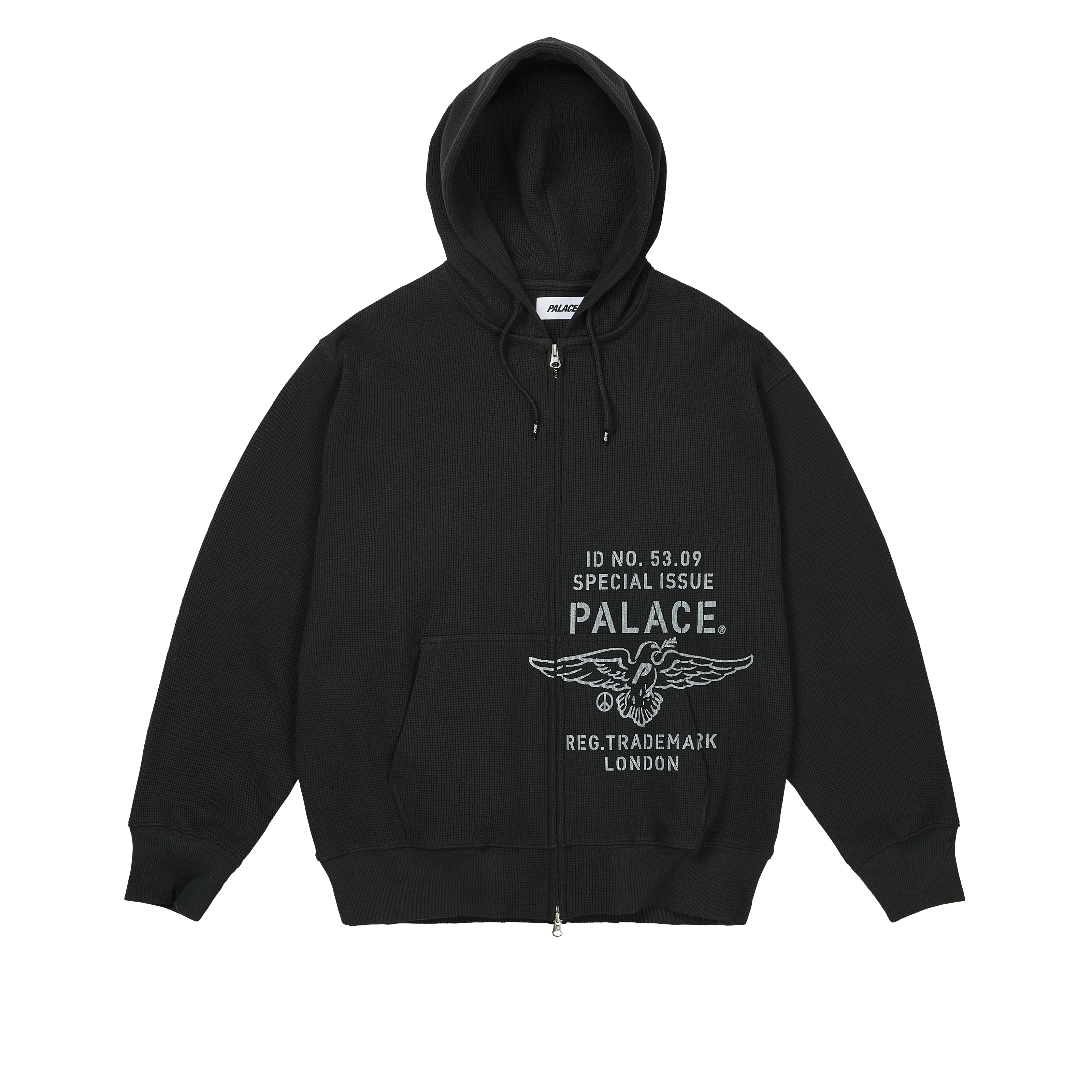 DOVE STAMP WAFFLE ZIP HOOD BLACK - 1