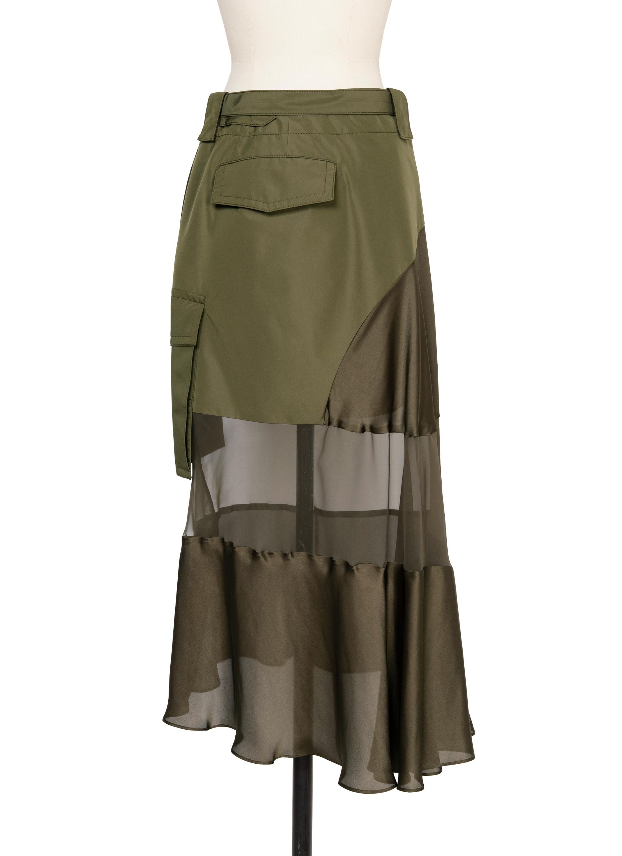 sacai サカイ Satin Mix Chiffon Mix Skirt 赤 sacai Belted wrap-effect paneled satin and chiffon-trimmed