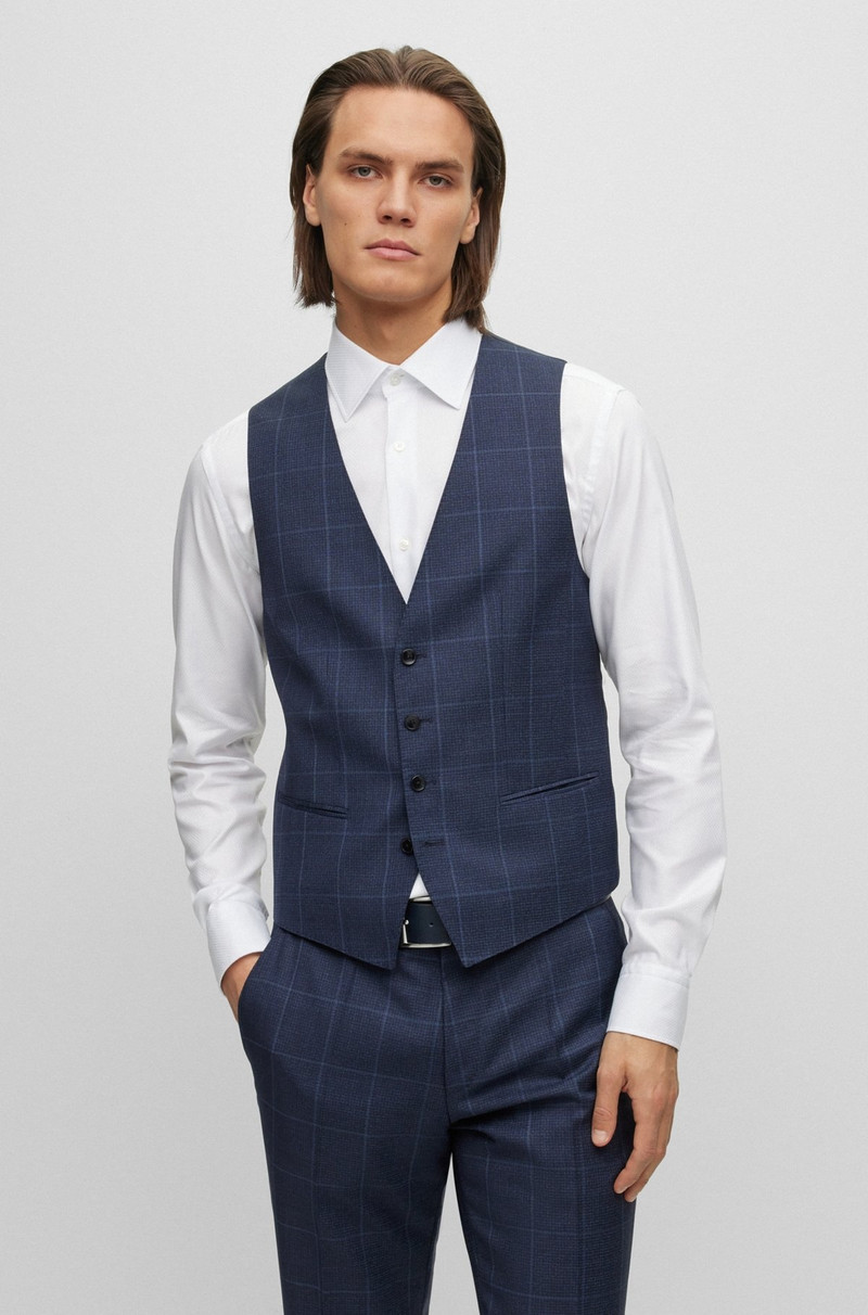BOSS THREE-PIECE SLIM-FIT SUIT IN CHECKED VIRGIN WOOL outlook