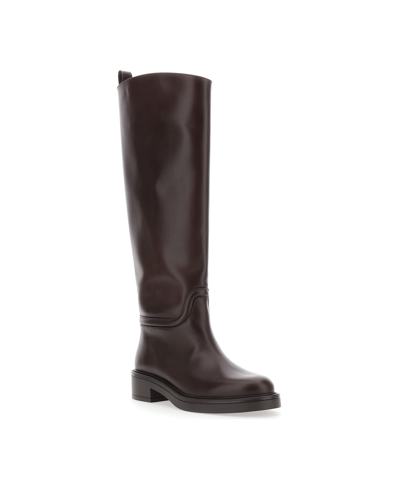 'celia' Brown Knee-high Boots With Pull-tab At The Heel In Leather Woman - 2