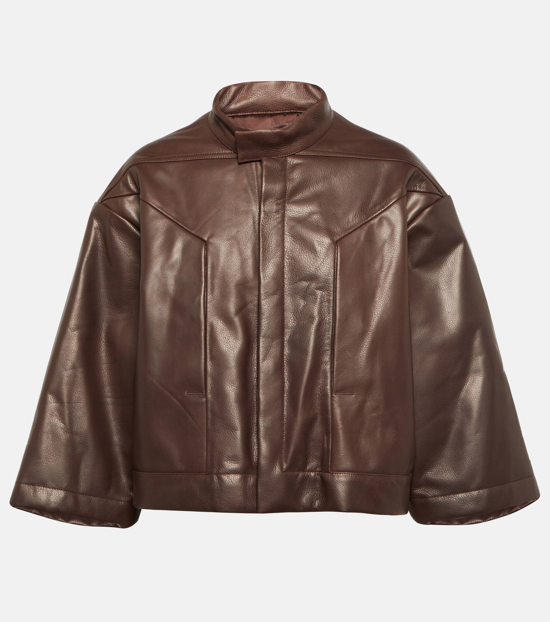 Cropped leather jacket - 1