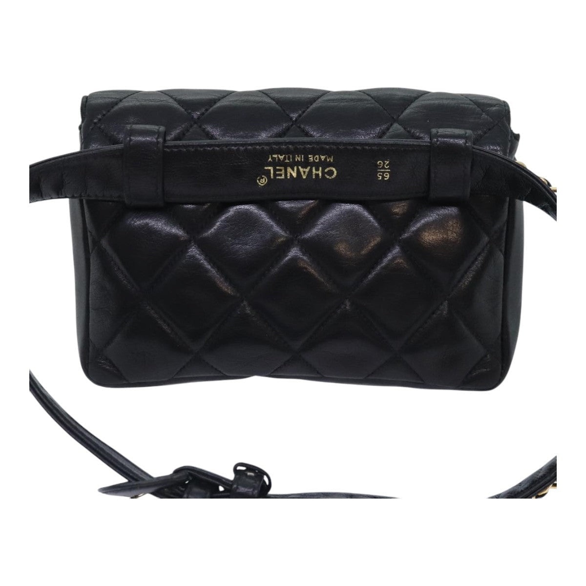 CHANEL Matelasse Waist Bag Lamb Skin Black Gold CC - 2