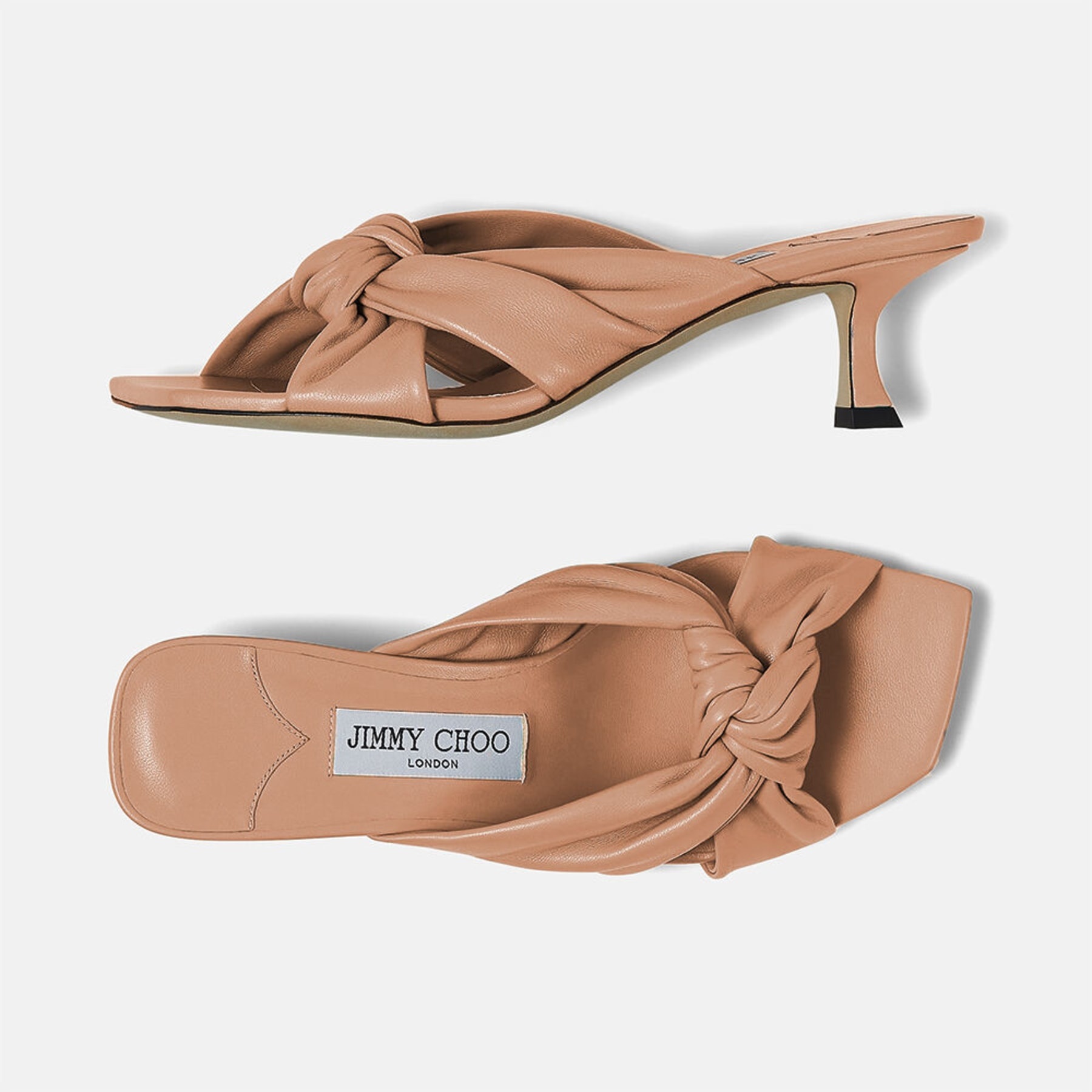 JIMMY CHOO Avenue 50 Caramel Nappa Leather Mules | REVERSIBLE