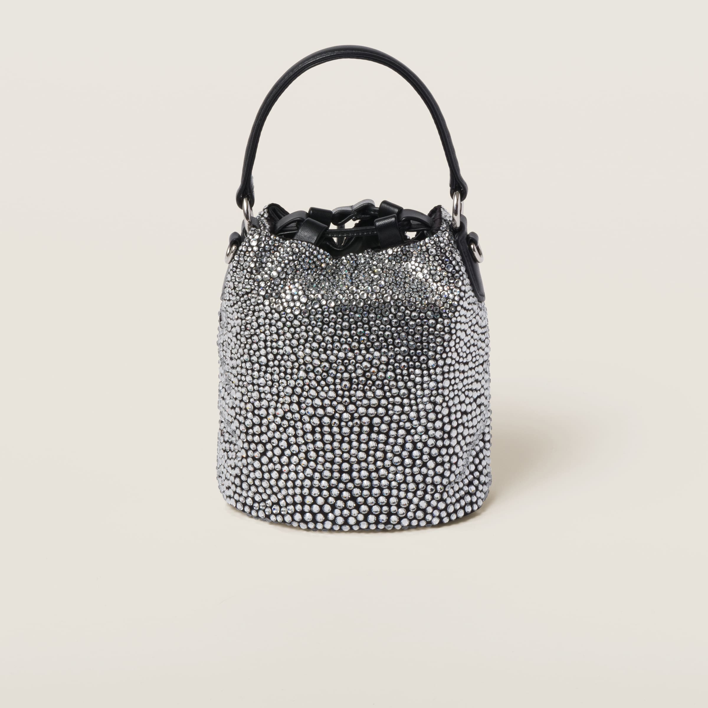MIU MIU★Satin handbag with synthetic crystals Miu Miu Wander Satin And Silk Mini Hobo Bag With Synthetic