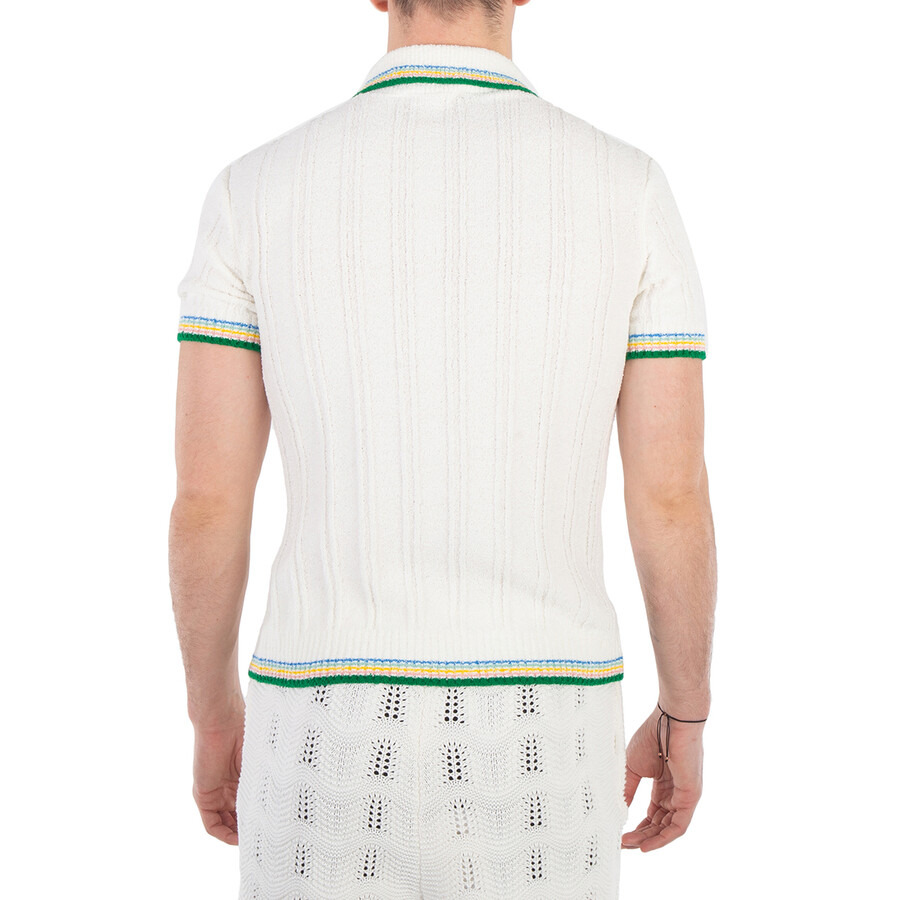 Casablanca Men's White Rib Boucle Polo Shirt - 4