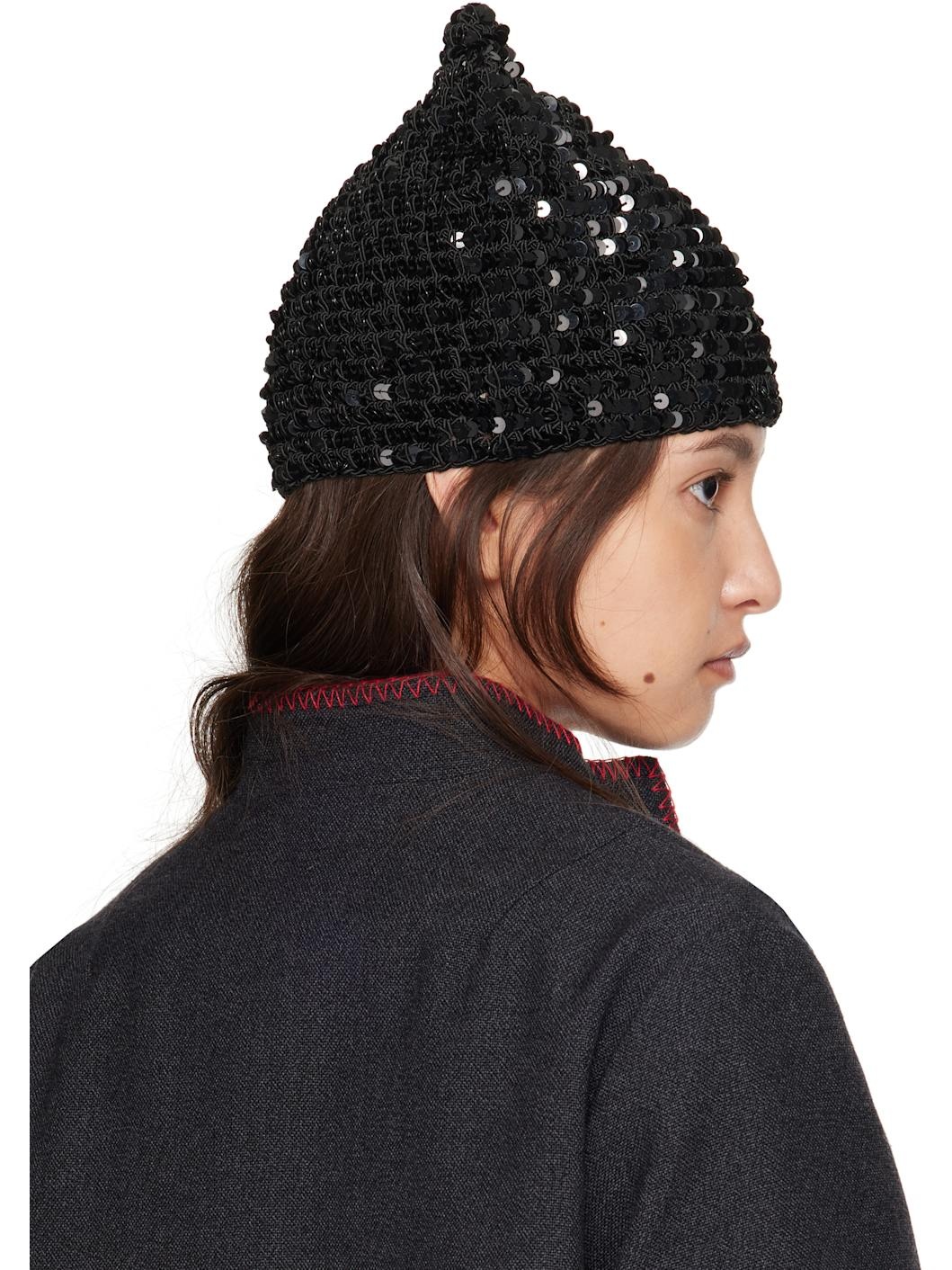 Black Sequined Beanie - 3