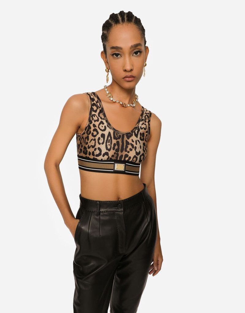 Leopard-print spandex/jersey crop top 4