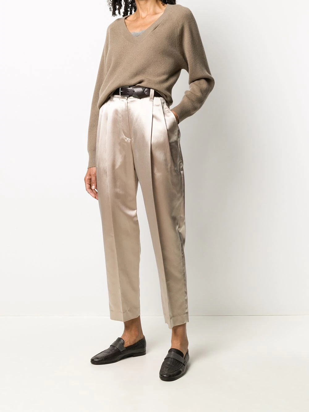 metallic high-waisted tapered trousers - 2